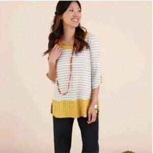 Matilda Jane Women's Oracle Top Grey White Stripe & Yellow Polkadot Size Large